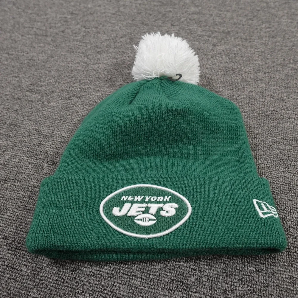 New York Jets Hat Beanie Mens One Size Green‎ NFL Football Pom Knit New Era